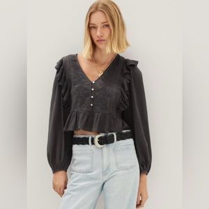 Mango NWT embroidered puff sleeve blouse size L